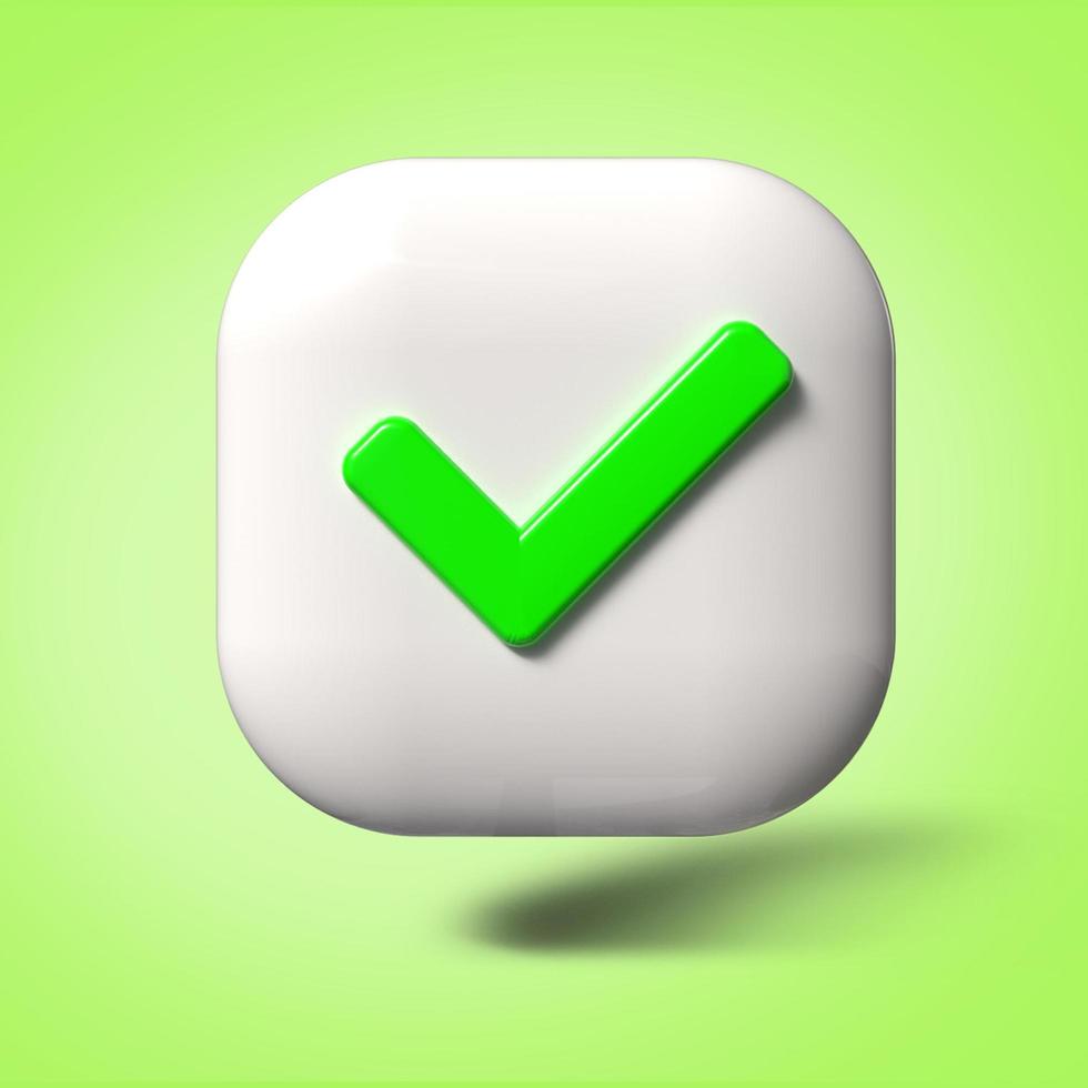 3D render check mark symbol icon green, transparent, PNG photo