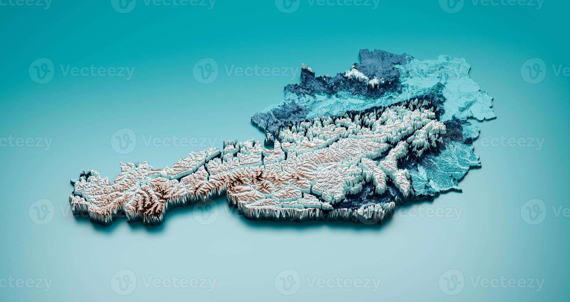 Topographic Austria Map Hypsometric Austria Elevation tint Spectral Shaded relief map 3d illustration photo