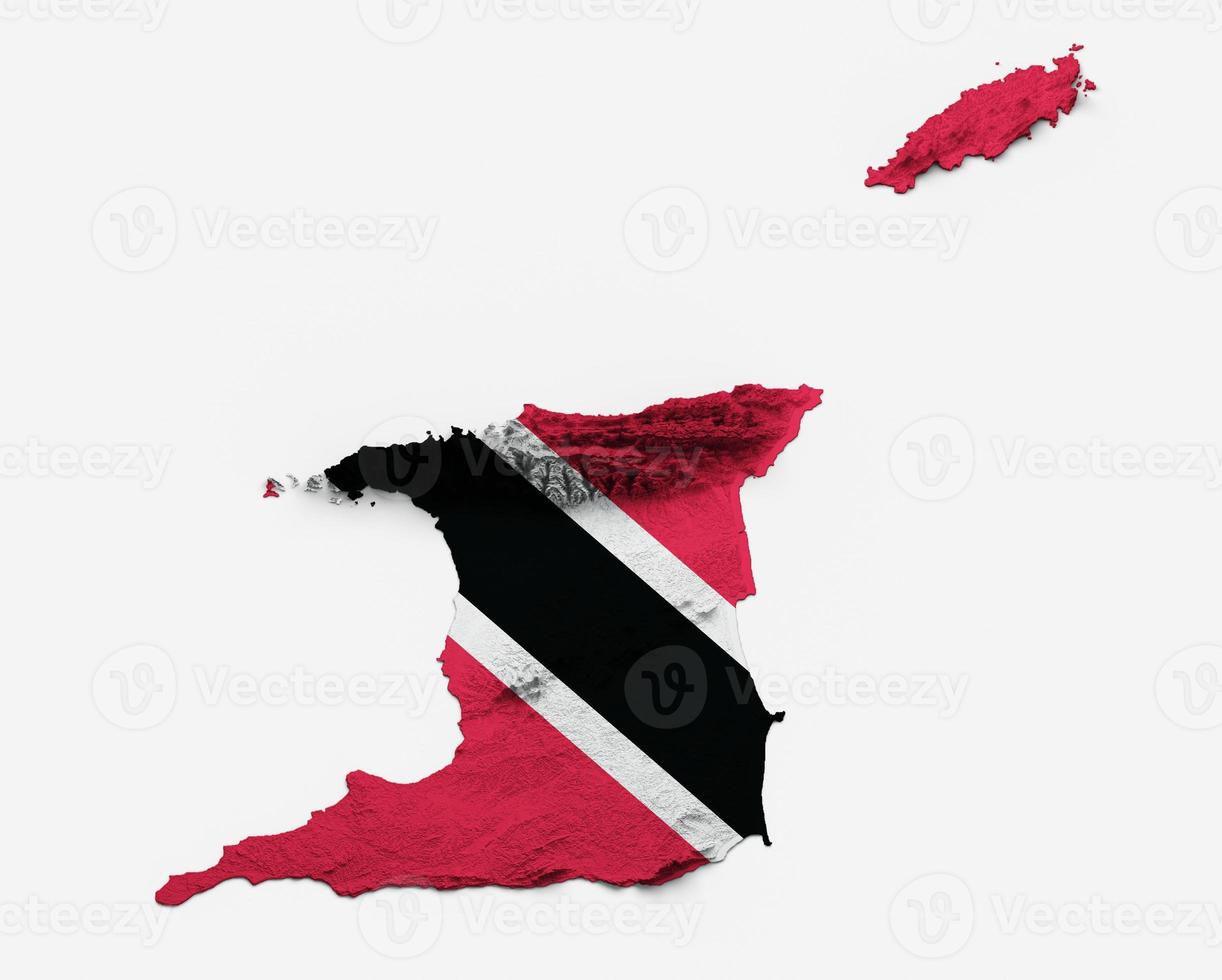 Trinidad and Tobago Map Flag Shaded relief Color Height map on white Background 3d illustration photo