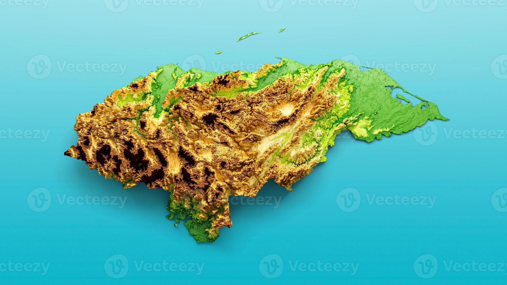 Honduras Map Shaded relief Color Height map on the sea Blue Background 3d illustration photo