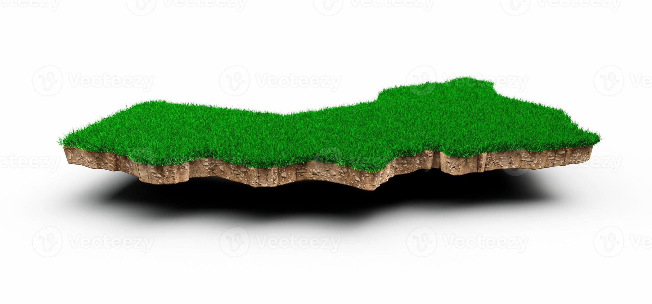 sección transversal de geología de suelo de mapa de Omán con hierba verde y textura de suelo de roca ilustración 3d foto