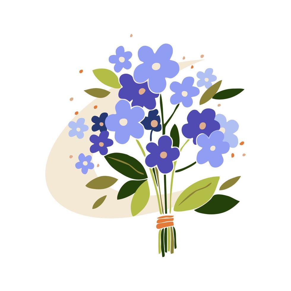Bouquet of wild blue flowers and leaves in a rustic style vector