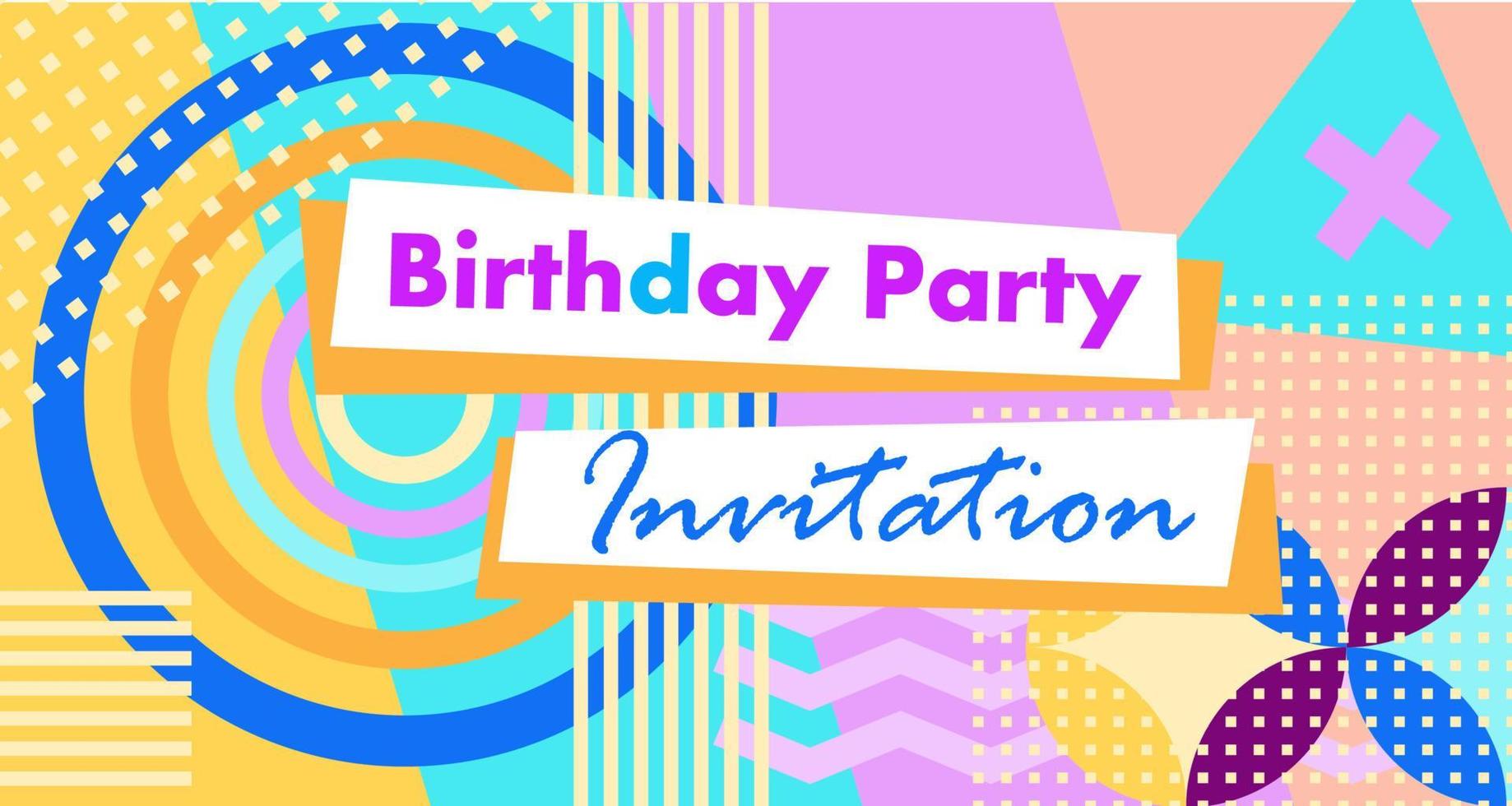 Abstract background in memphis style birthday party invitation card vector
