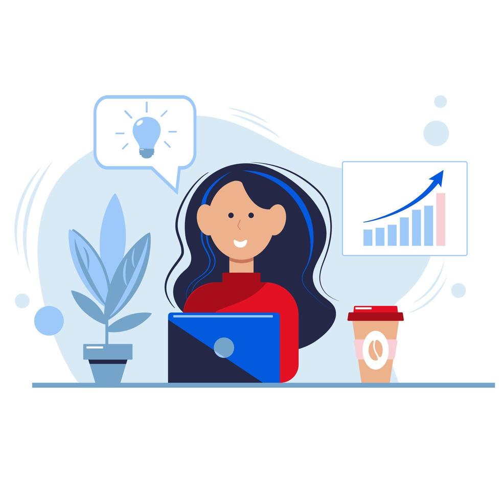 Girl with laptop and coffee in the office vector