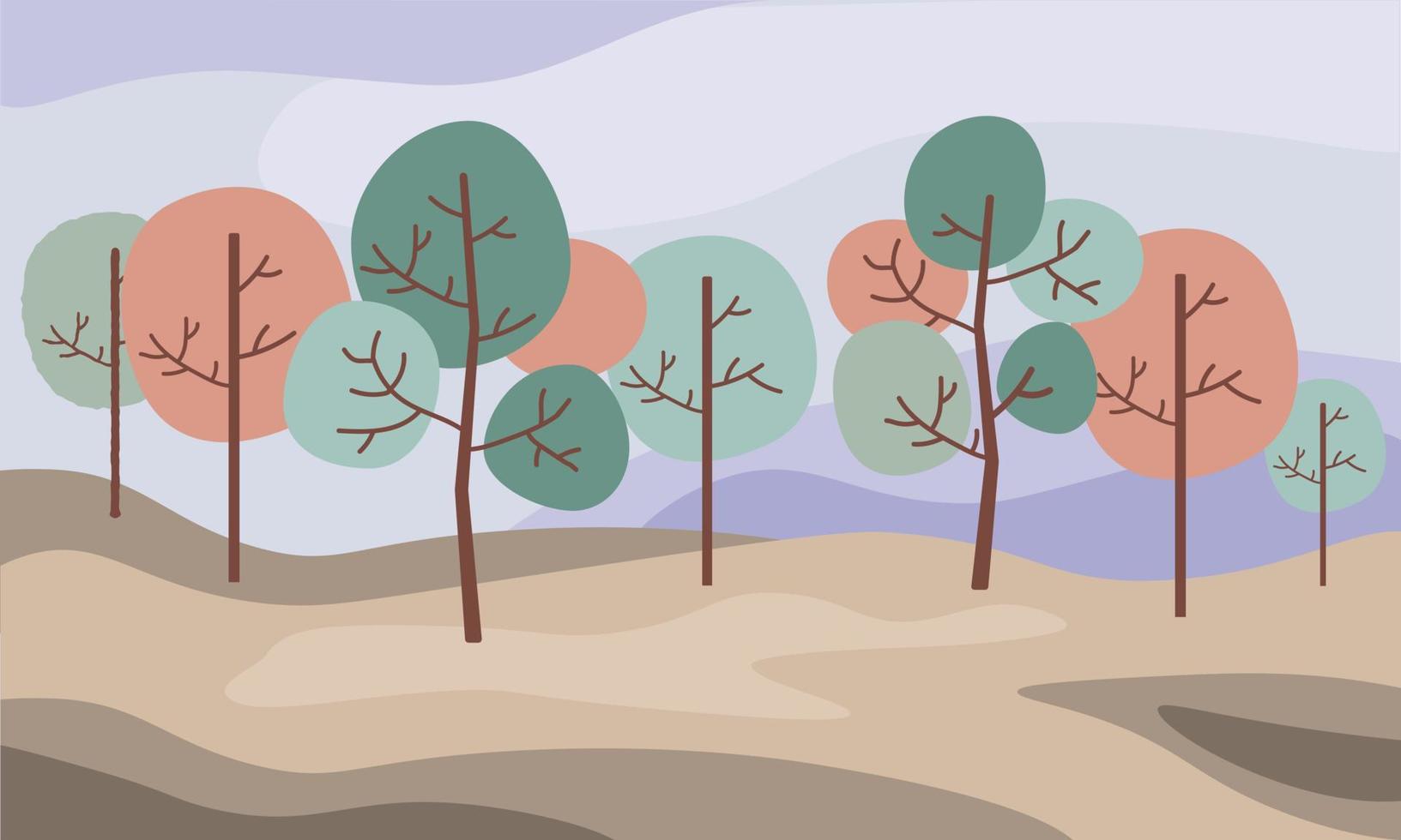 Trees with round crowns landscape in pastel colors vector