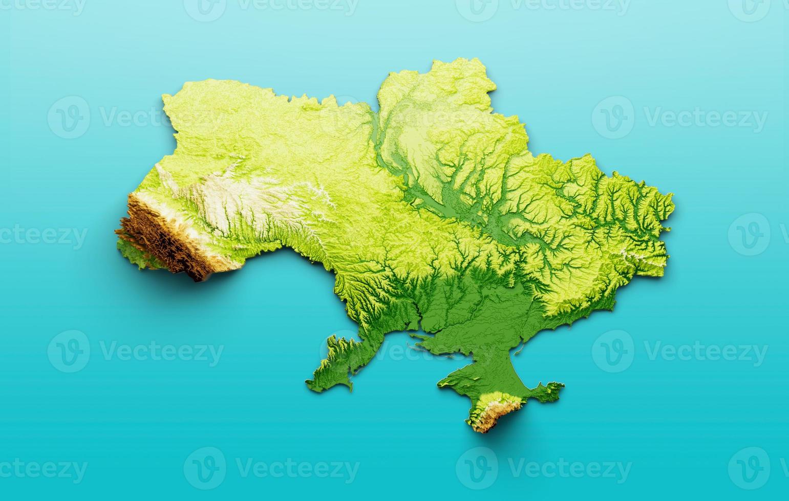 Ukraine Map Shaded relief Color Height map on the sea Blue Background 3d illustration photo