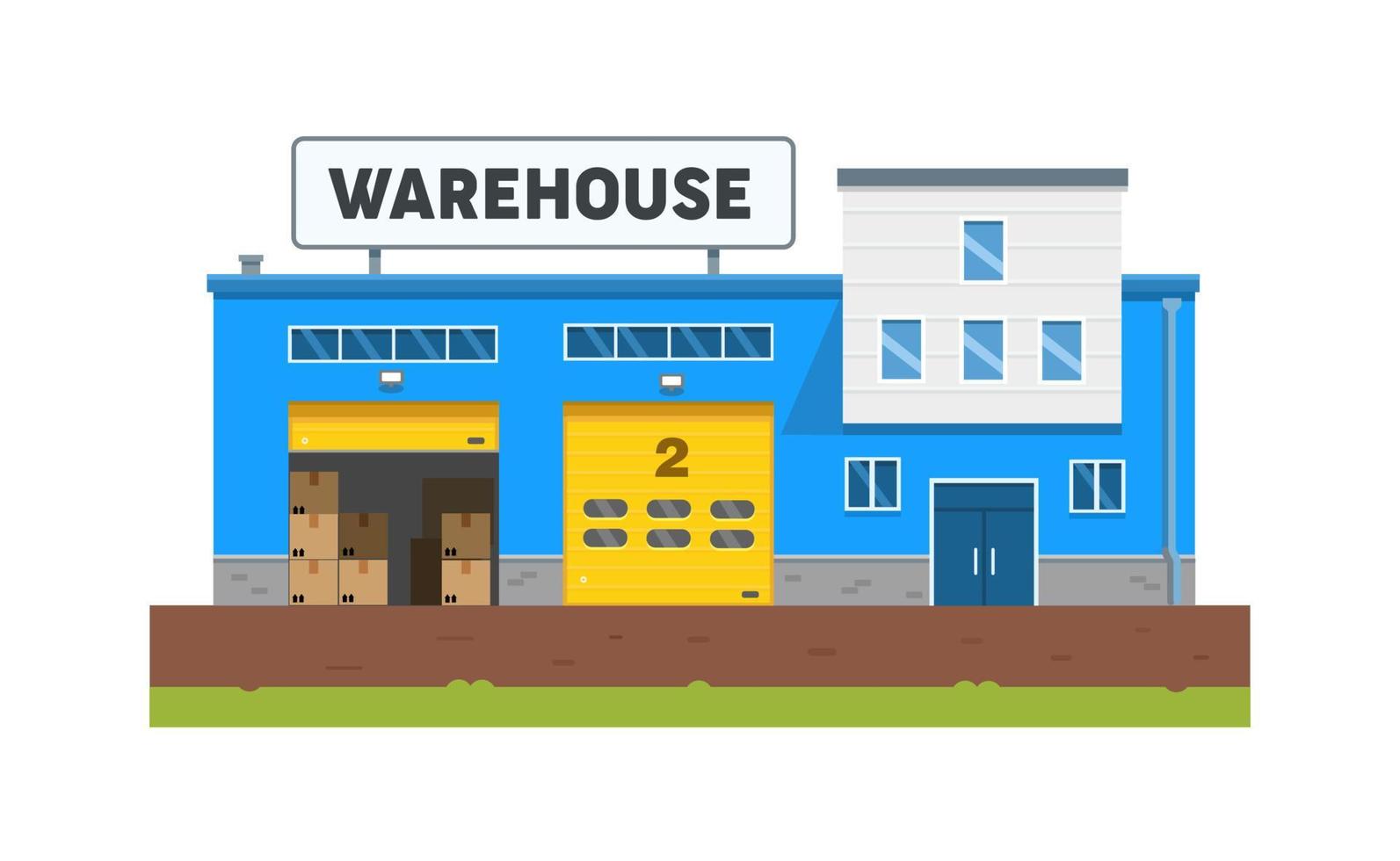 The warehouse building is blue. Industrial building. Logistics and delivery. Flat vector illustration isolated on white background