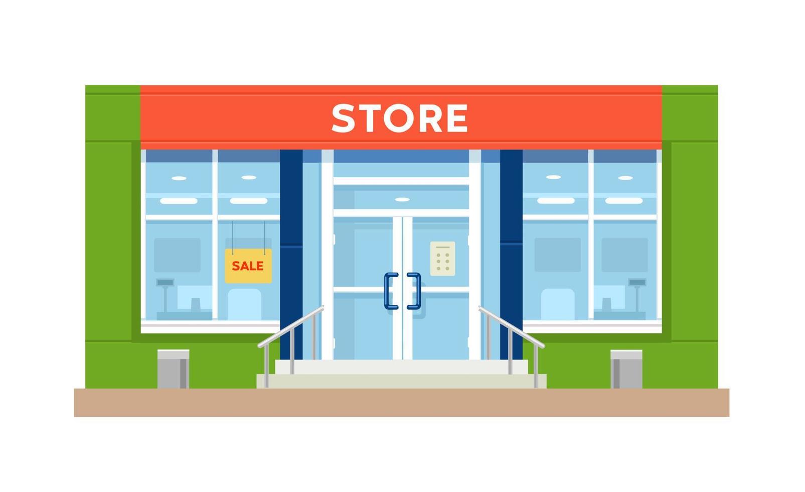 Shop and supermarket building. Exterior. Flat vector illustration isolated on white background