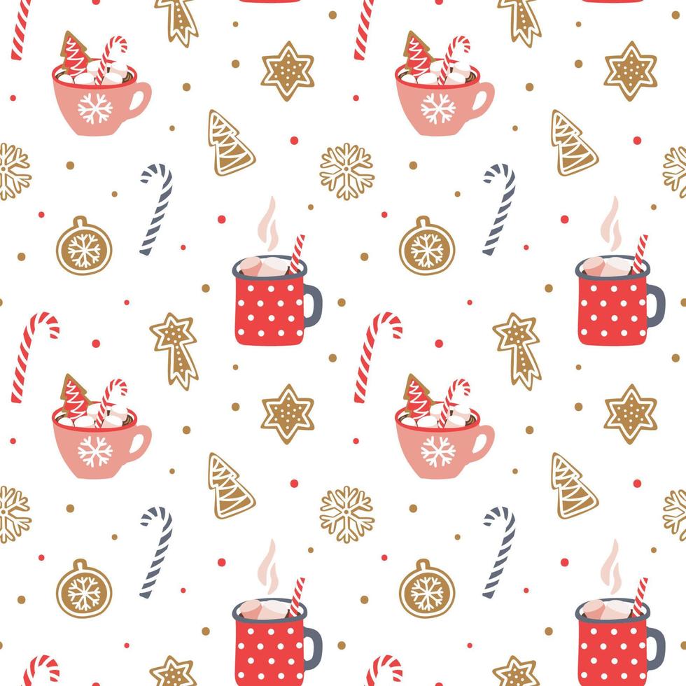 Cute hand drawn seamless pattern. Cozy Christmas background. Vector design template for wrapping paper, fabric, wallpaper , etc.