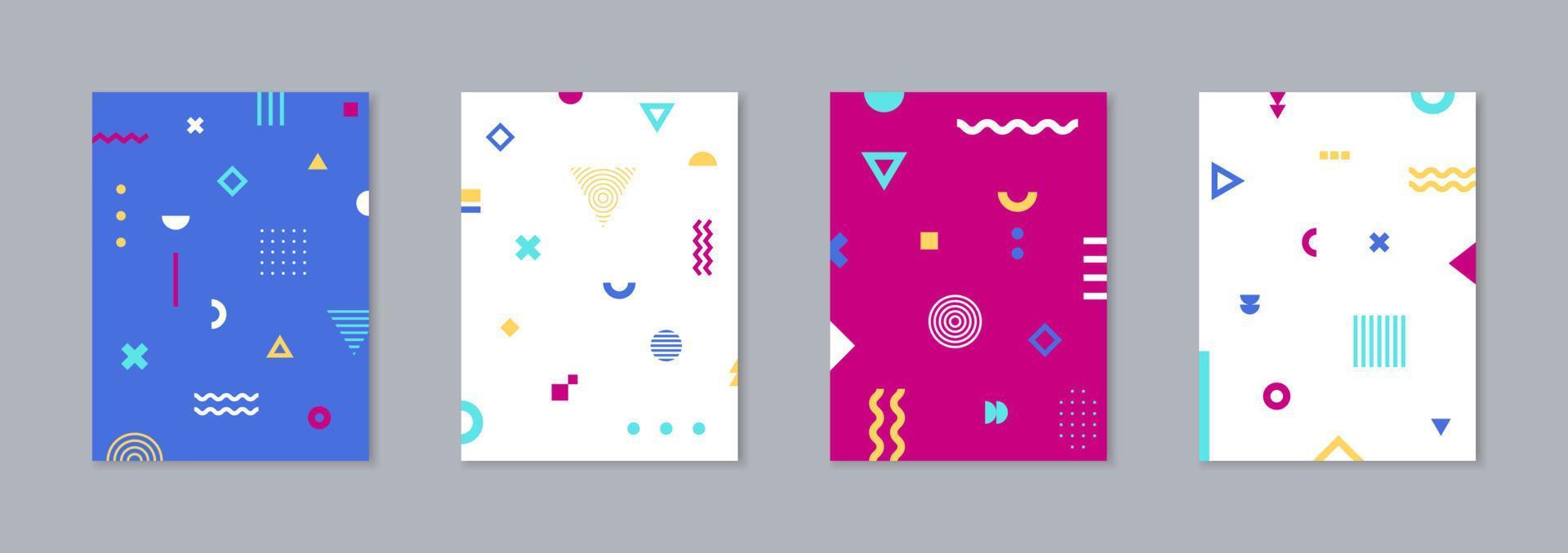 Set of 4 Placard with trendy geometric design. Vector template for Covers, Voucher, Posters, Flyers and Banners.
