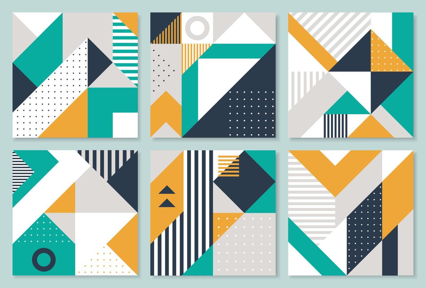 Set of 6 Placard with geometric bauhaus shapes. Retro abstract backgrounds. Vector template for Covers, Voucher, Posters, Flyers and Banners.