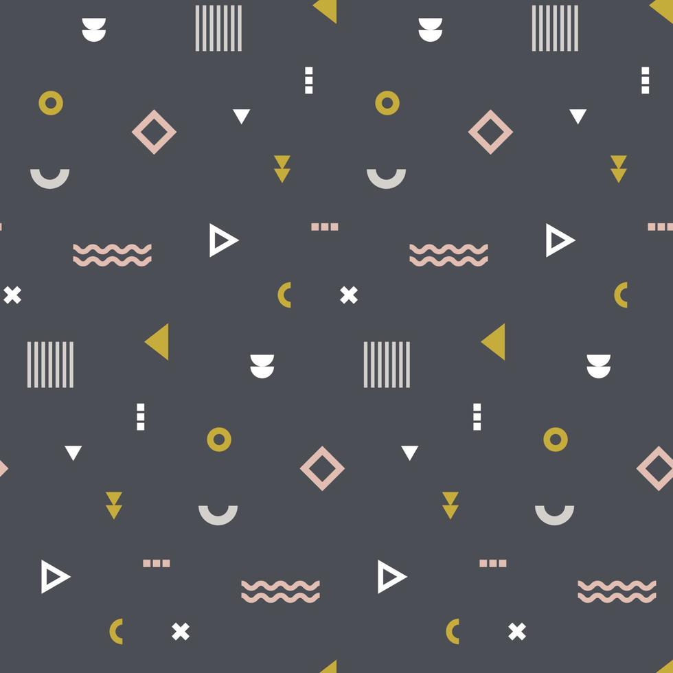 Memphis seamless pattern. Repetitive print with different geometric shapes. Vector wallpaper.