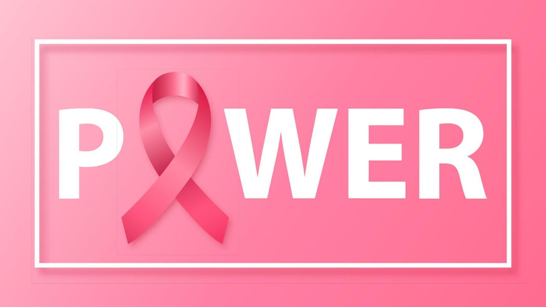 Word Power with pink ribbon instead letter O. Symbol of Breast Cancer awareness month. Vector banner.