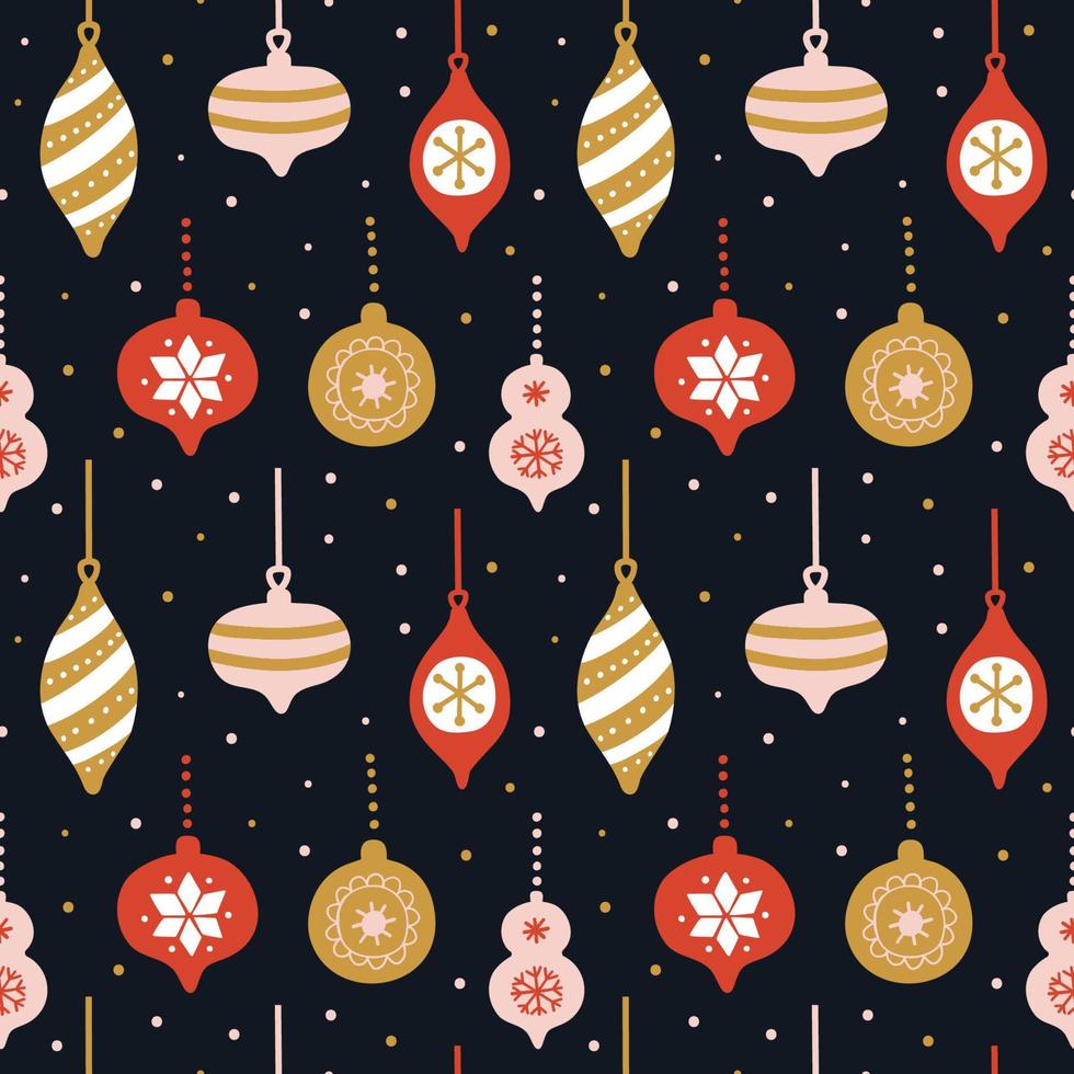 Hand drawn seamless pattern with cute christmas tree decorations. Repetitive New Year baubles print. Vector design template .
