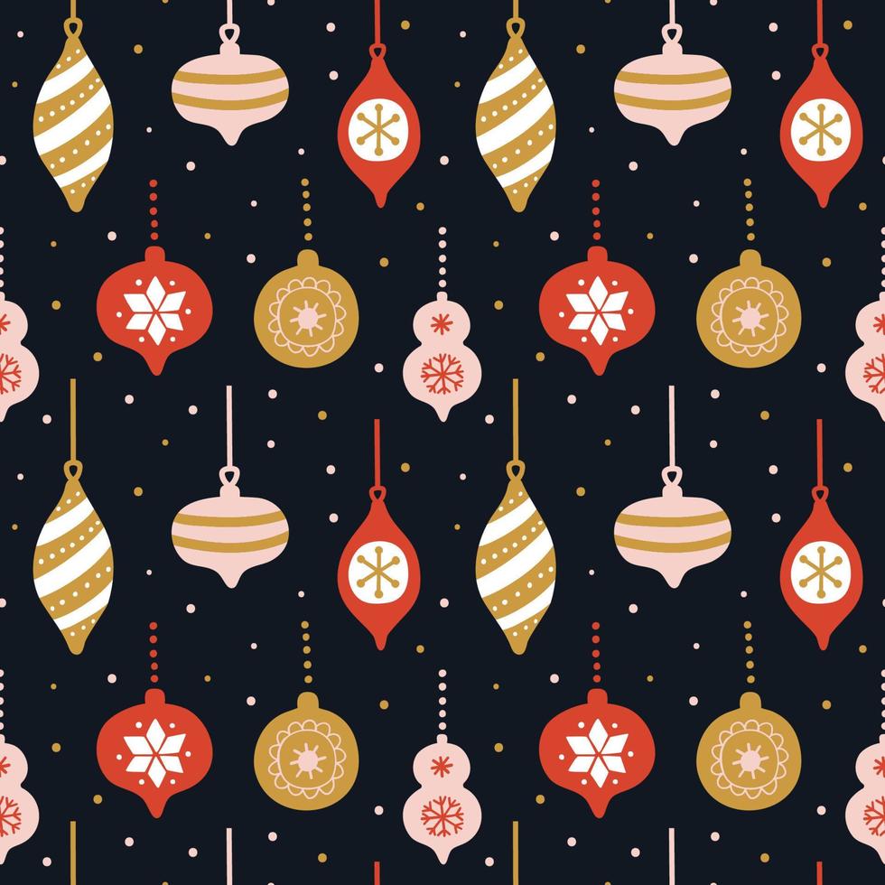 Hand drawn seamless pattern with cute christmas tree decorations. Repetitive New Year baubles print. Vector design template .