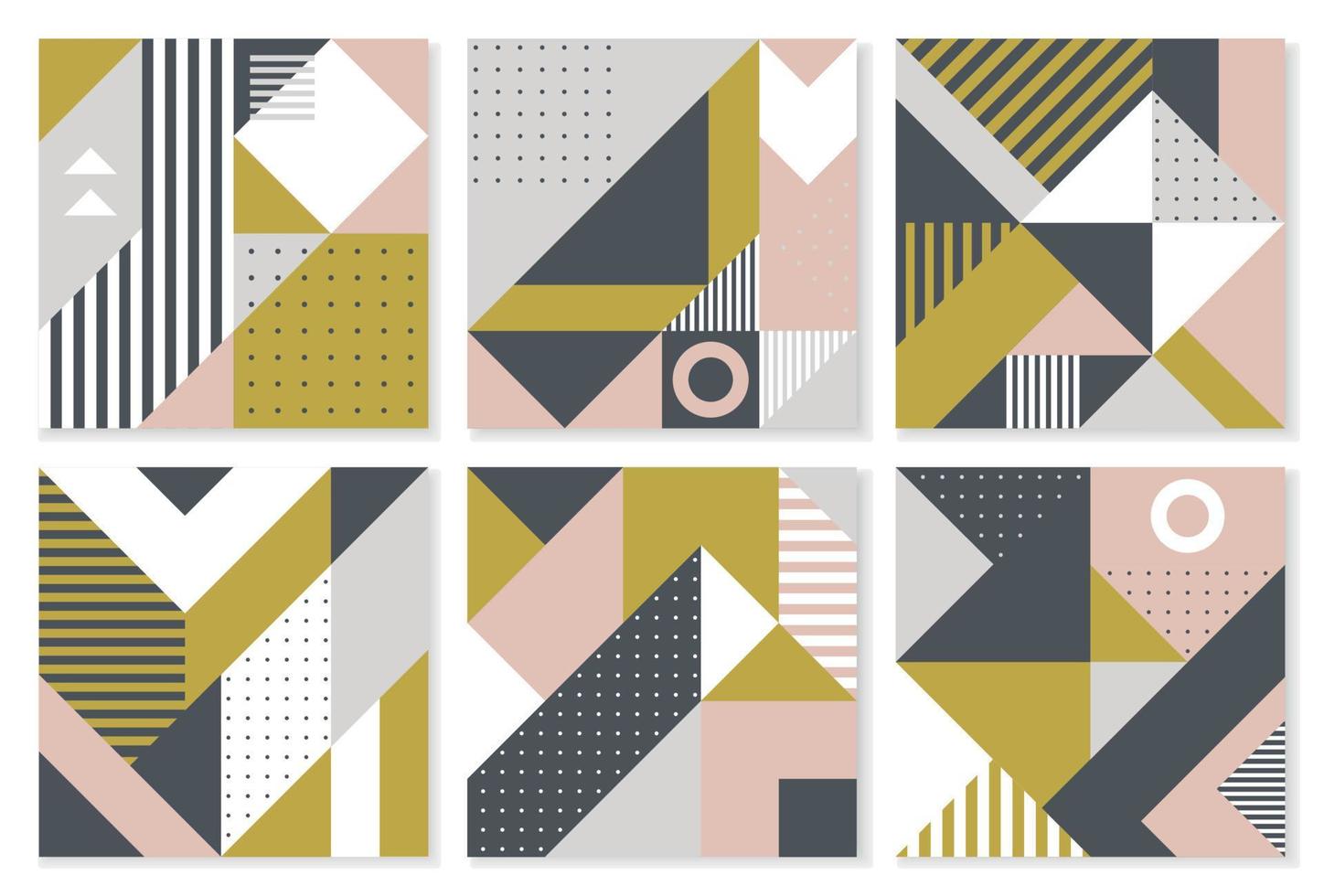 Set of 6 backgrounds with trendy geometric design. Vector template for Covers, Voucher, Posters, Flyers and Banner Designs.
