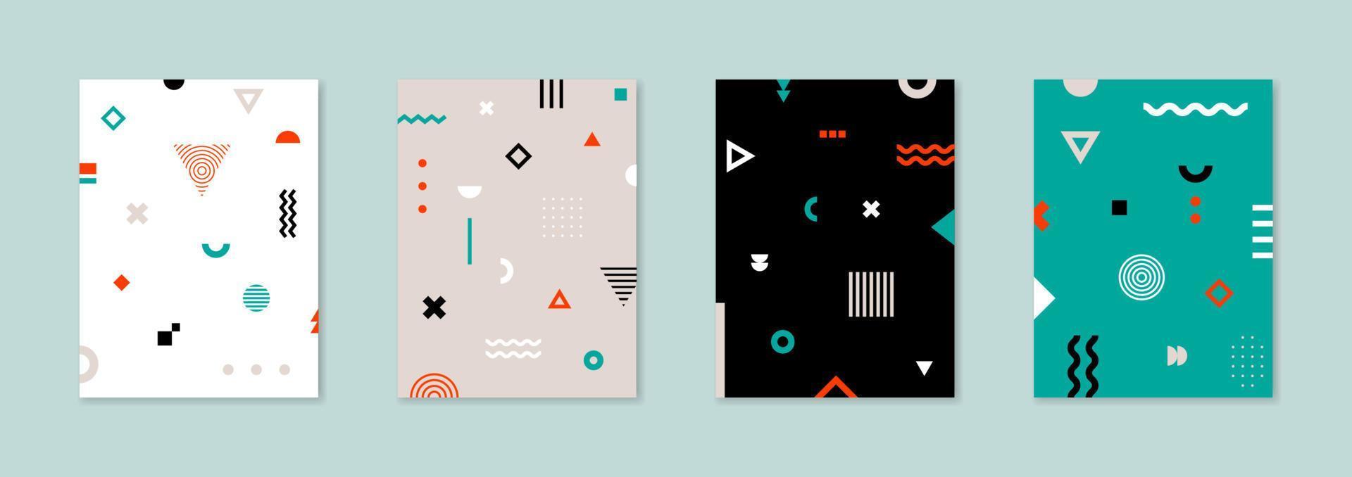 Set of 4 Placard with geometric bauhaus shapes. Retro abstract backgrounds. Vector template for Covers, Voucher, Posters, Flyers and Banners.