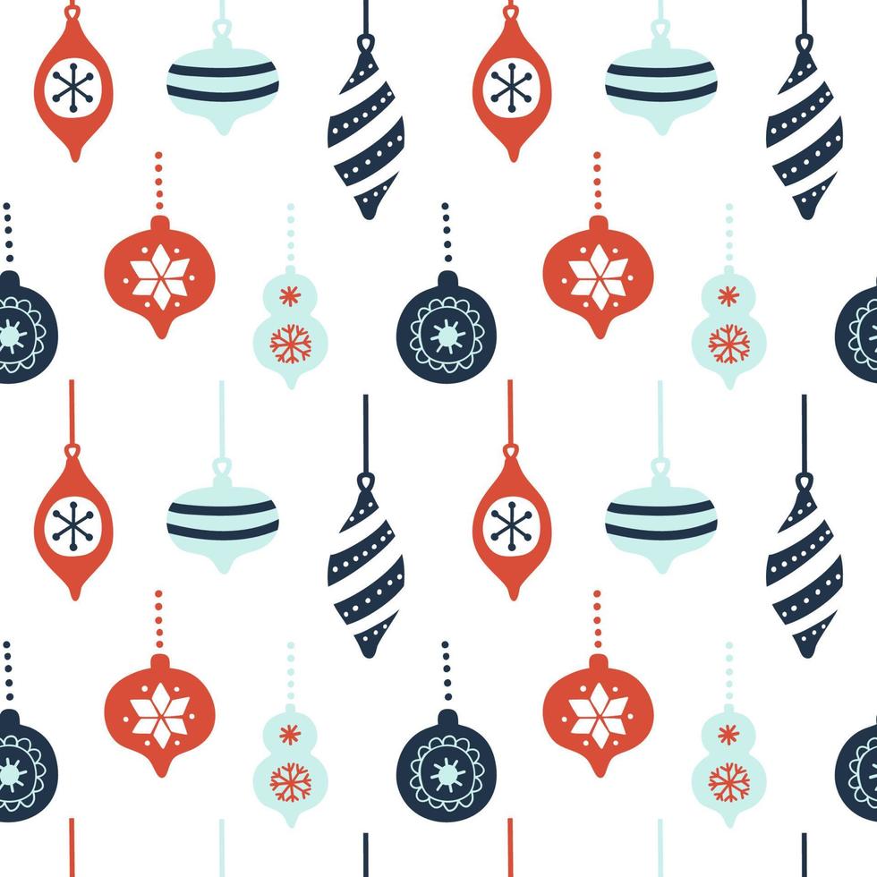 patrón transparente dibujado a mano con lindas decoraciones de árboles de navidad. Fondo de pantalla de adornos navideños repetitivos. plantilla de diseño vectorial. vector