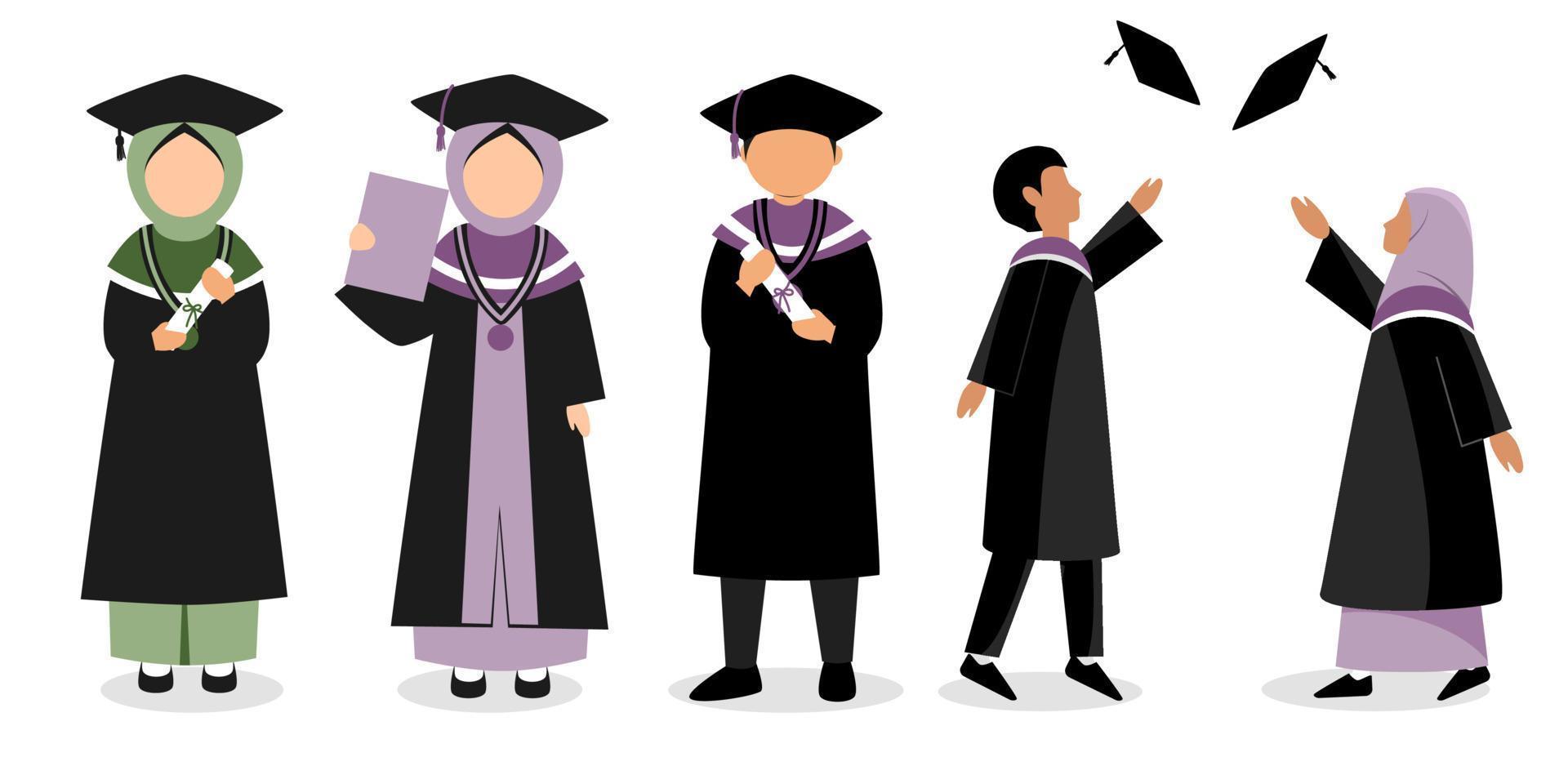 conjunto de graduación musulmana vector