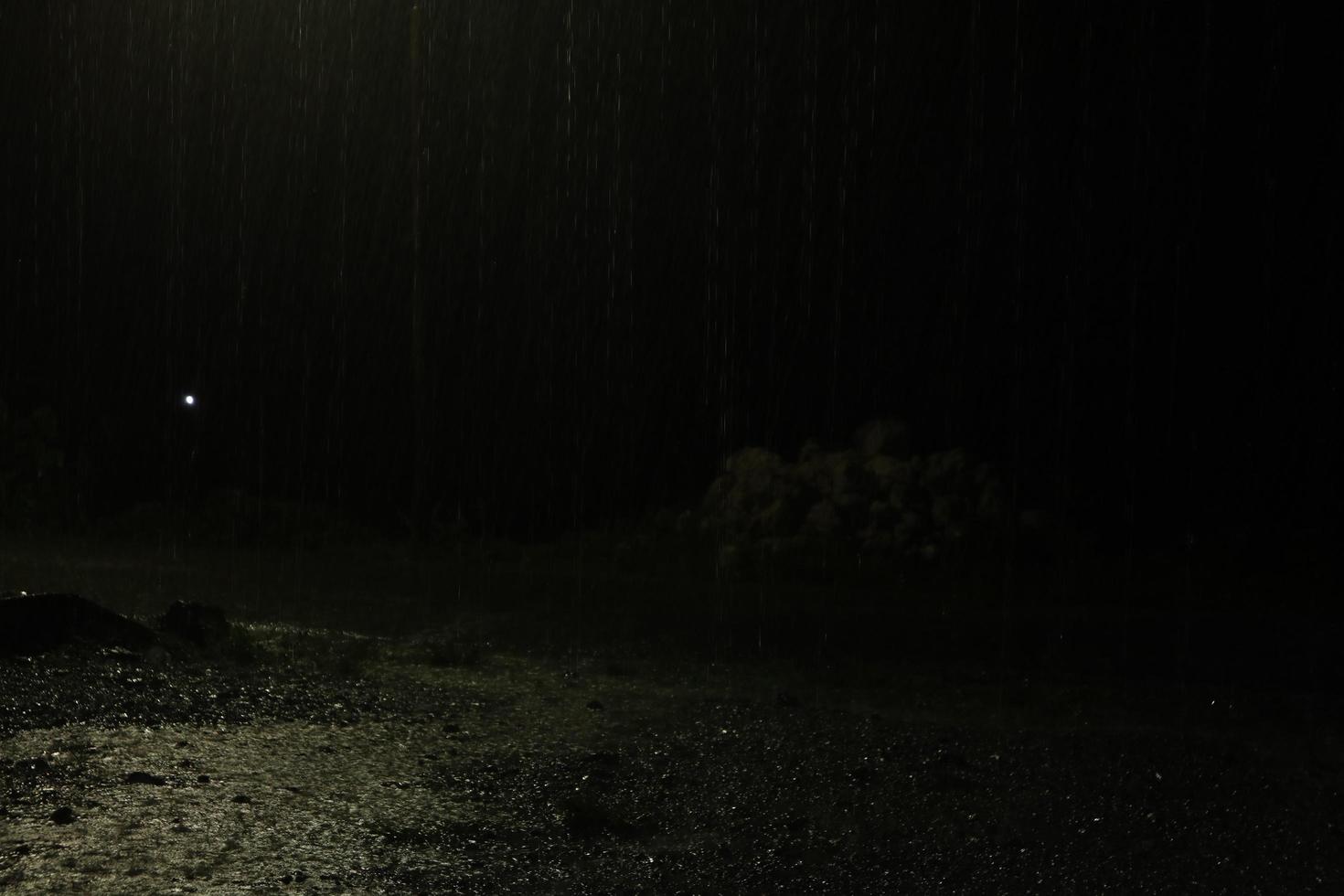 rain at night. Dark background shot of rain falling photo