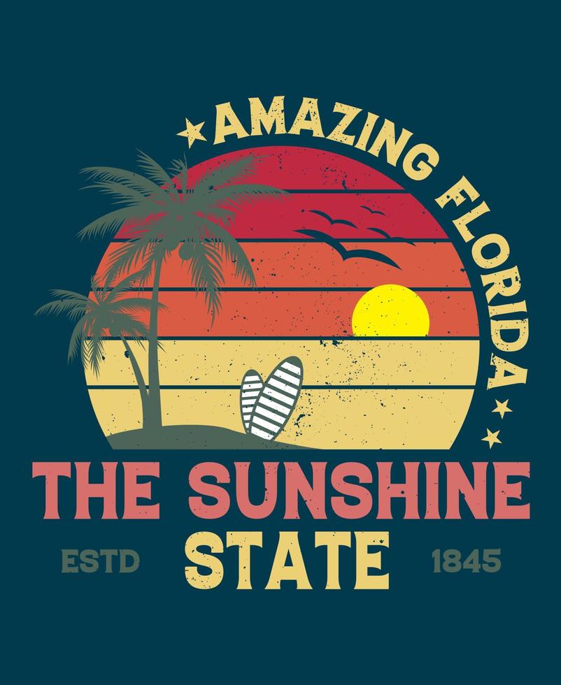 Florida Ocean side stylish t-shirt and apparel trendy design with palm trees silhouettes, typography, print, vector illustration