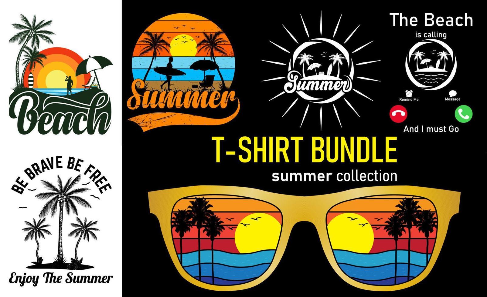 un conjunto de ilustraciones de surf, playa y verano. para camisetas, pegatinas y otros productos similares vector