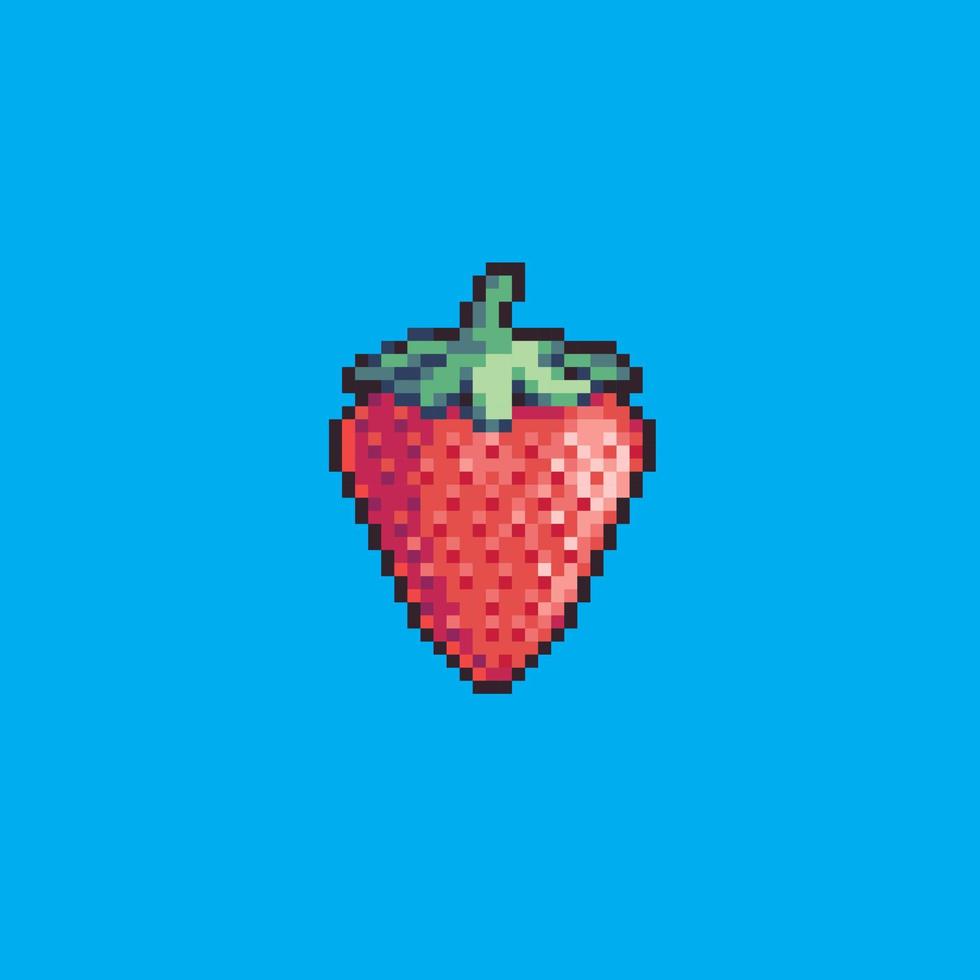 Fully editable pixel art vector illustration strawberry for game development, graphic design, poster and art.