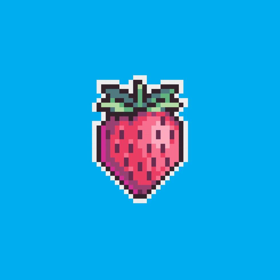 Fully editable pixel art vector illustration strawberry for game development, graphic design, poster and art.