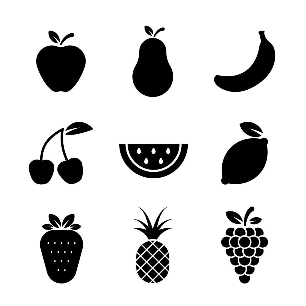conjunto de frutas icono vectorial aislado sobre fondo blanco vector