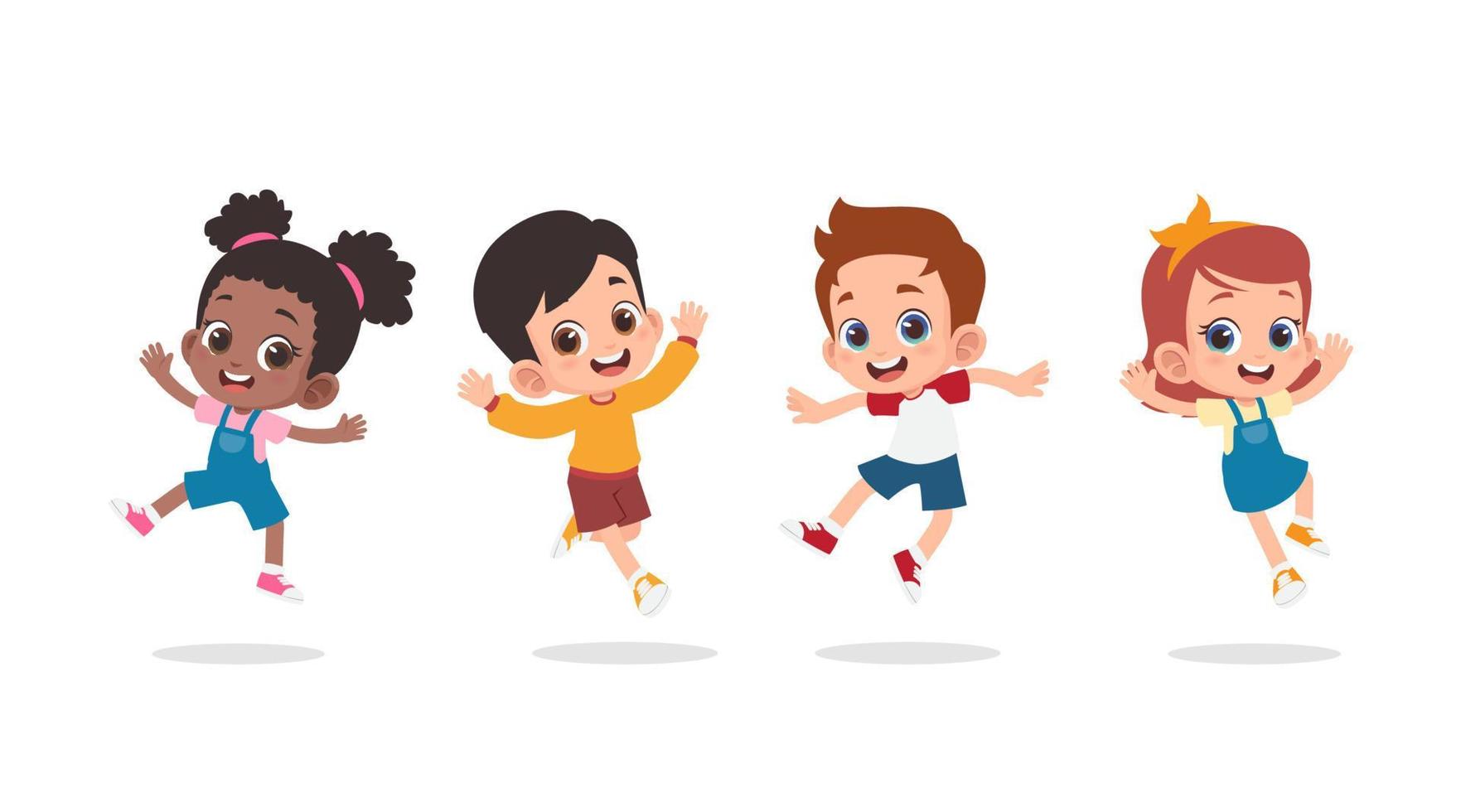 Group of happy children jumping vector