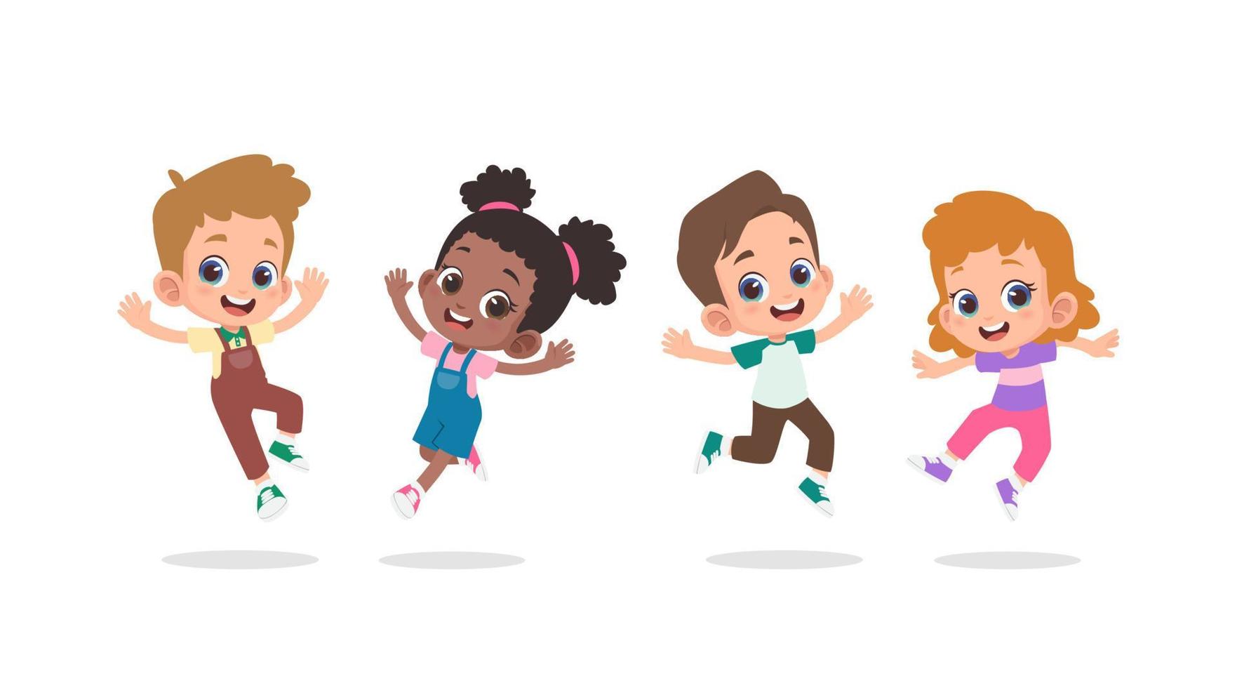 Group of happy children jumping vector