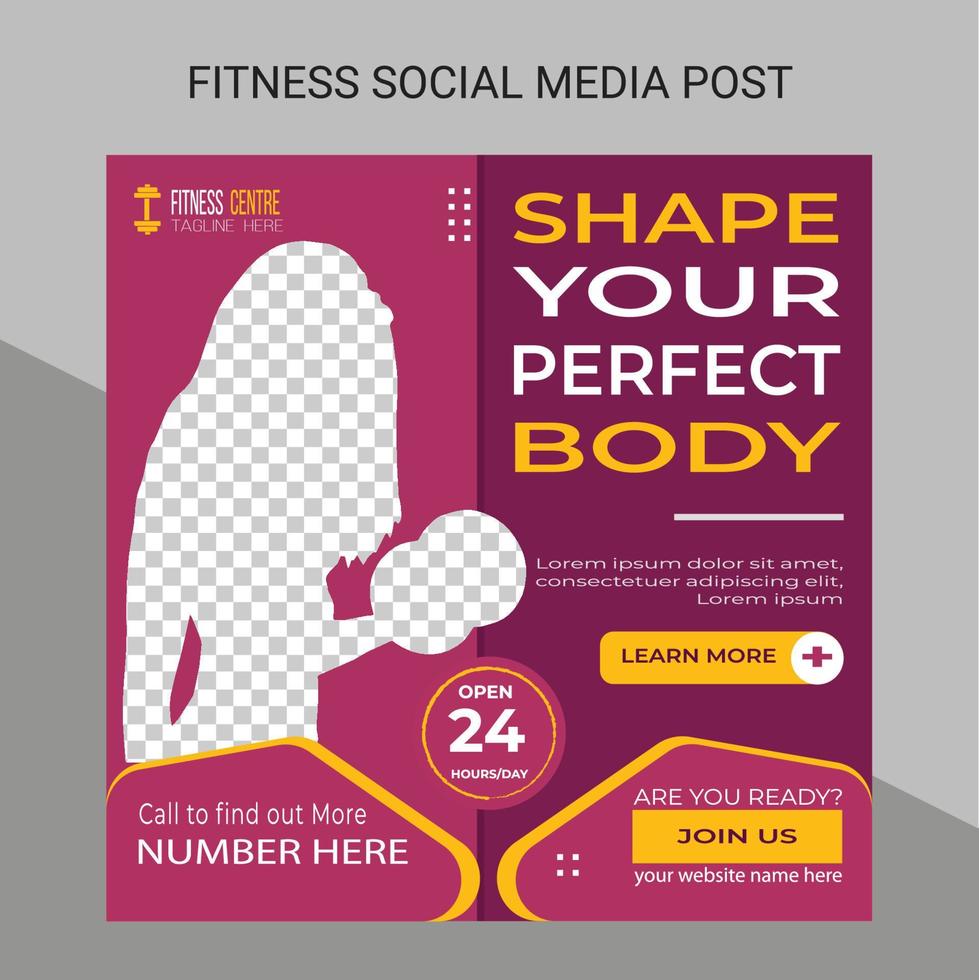 Fitness gym social media post square banner template vector