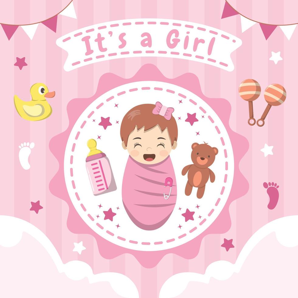 Baby Girl Wearing Pink Swaddle Inside Girly Room vector