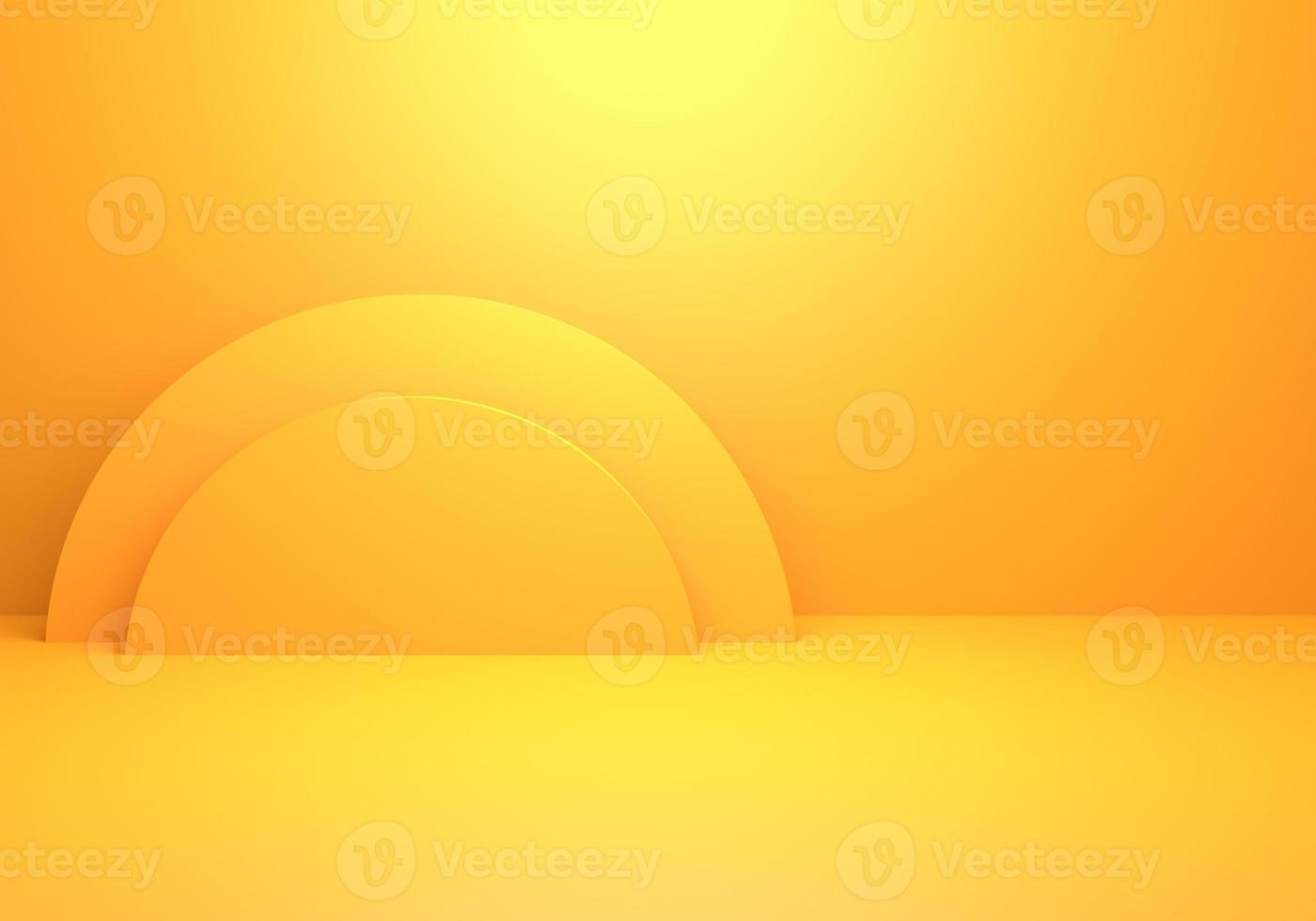 3d rendering of empty yellow orange abstract minimal concept background. Scene for advertising, cosmetic ads, showcase, banner, cream, fashion, children, kids, nursery. Illustration. Product display photo