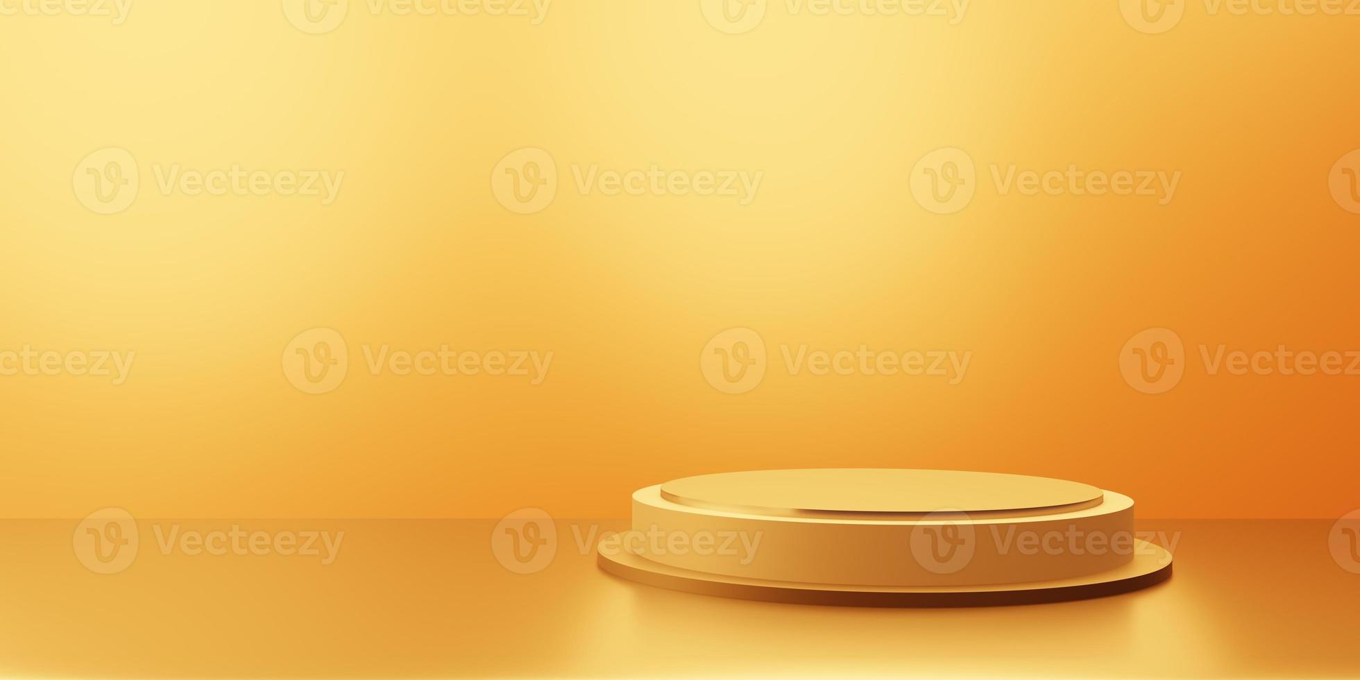 3d rendering of empty gold abstract minimal background with podium. Scene for advertising design, cosmetic ads, showcase, banner, cream, fashion, luxury. Illustration. Product display. copy space photo