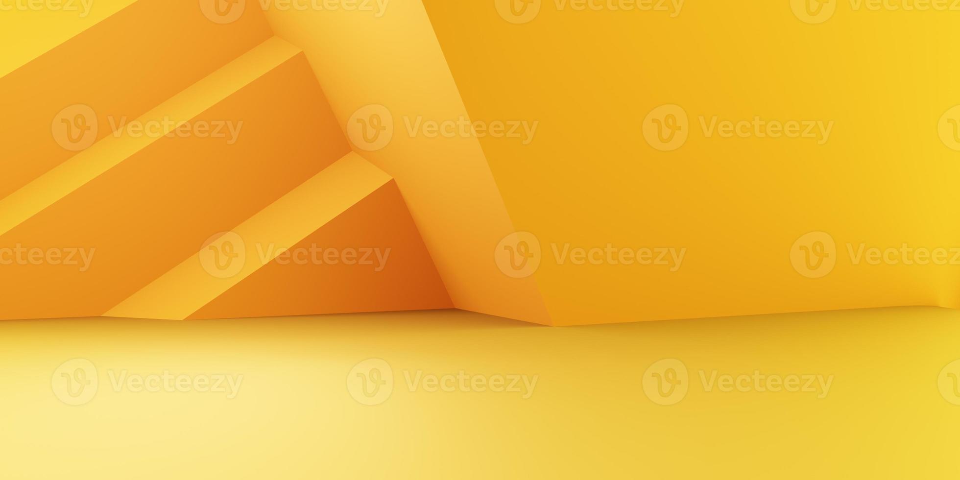 3d rendering of empty yellow orange abstract geometric minimal concept background. Scene for advertising, cosmetic, showroom, banner, fashion, technology, business. Illustration. Product display photo