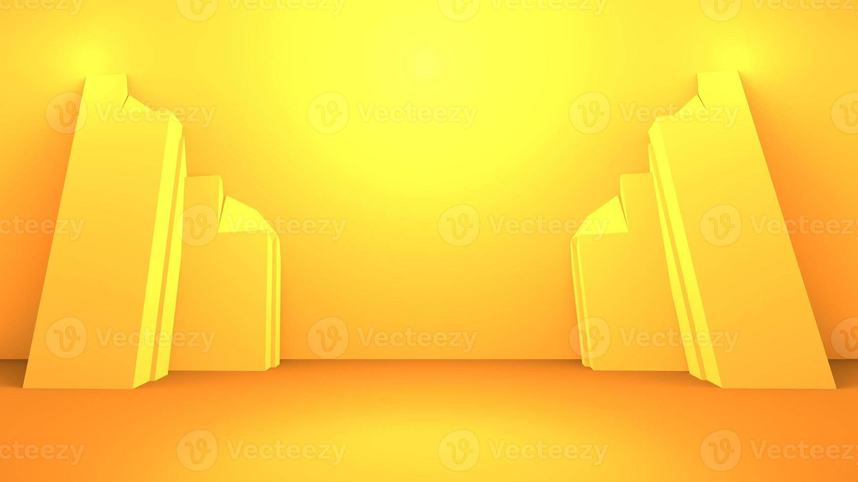 3d rendering of empty yellow orange abstract minimal background. Scene for advertising design, cosmetic ads, showcase, showroom, banner, food, luxury, summer. Illustration. Product display. copy space photo