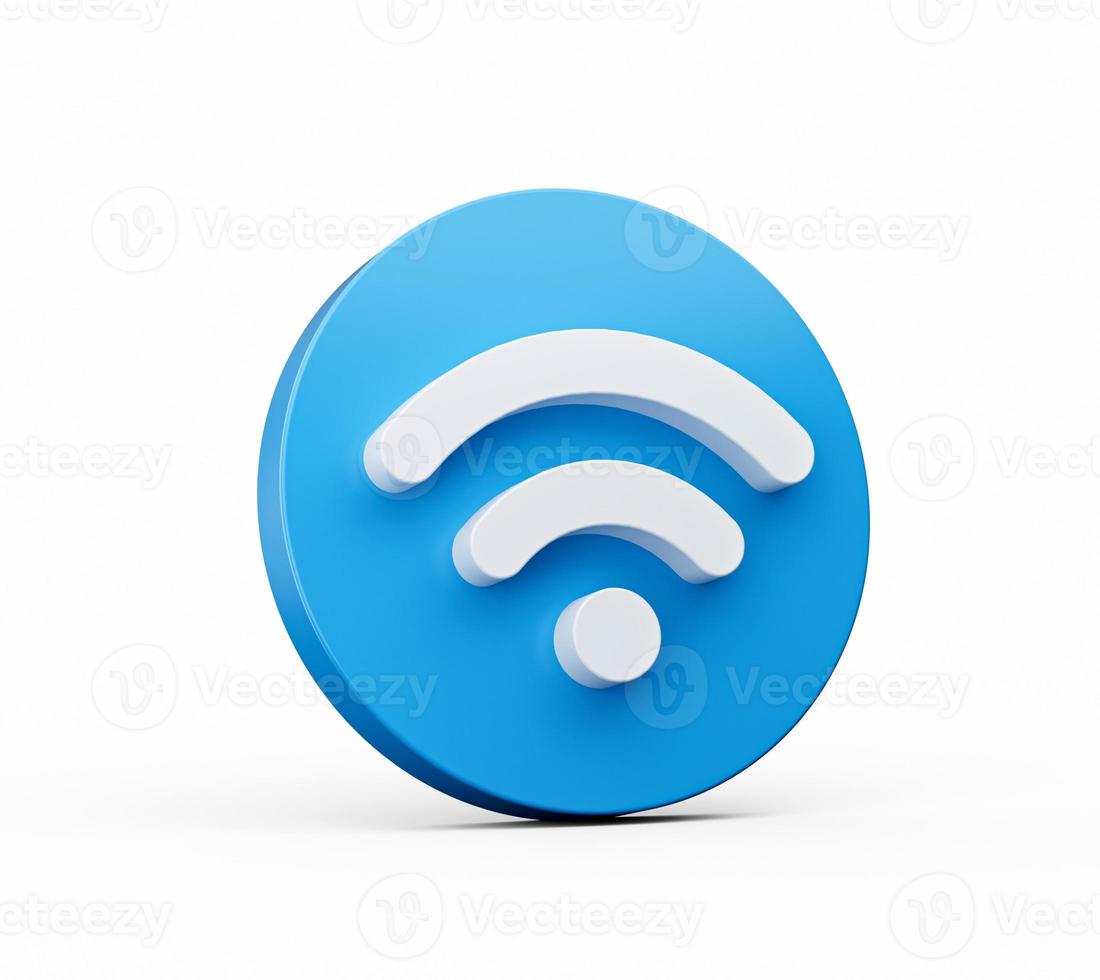 Blue Wireless network icon or technology wifi symbol sign icon on white background 3D illustration photo