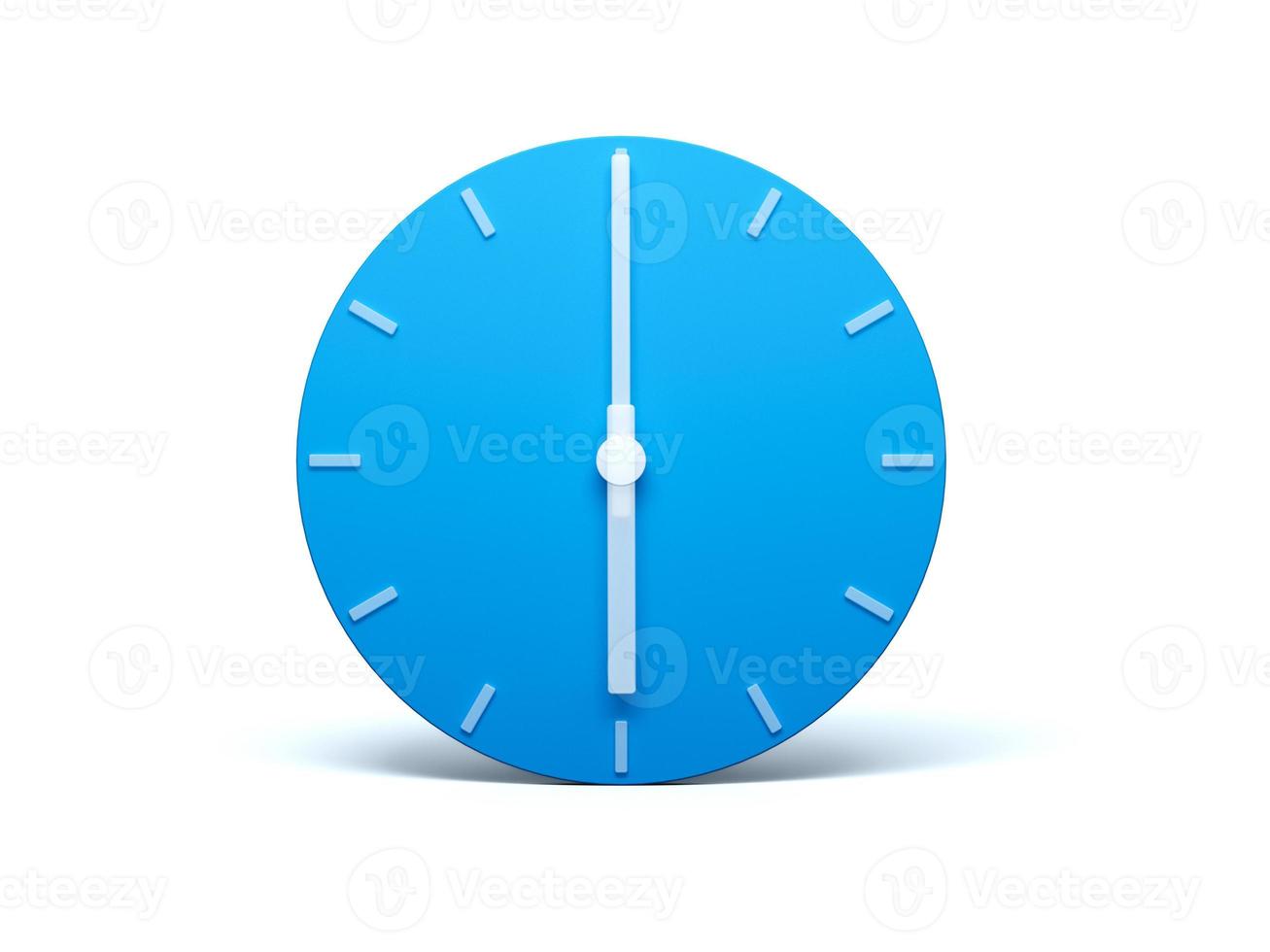 Blue wall Clock on isolated white background with Shadow 3d Illustration. 6 O'clock photo