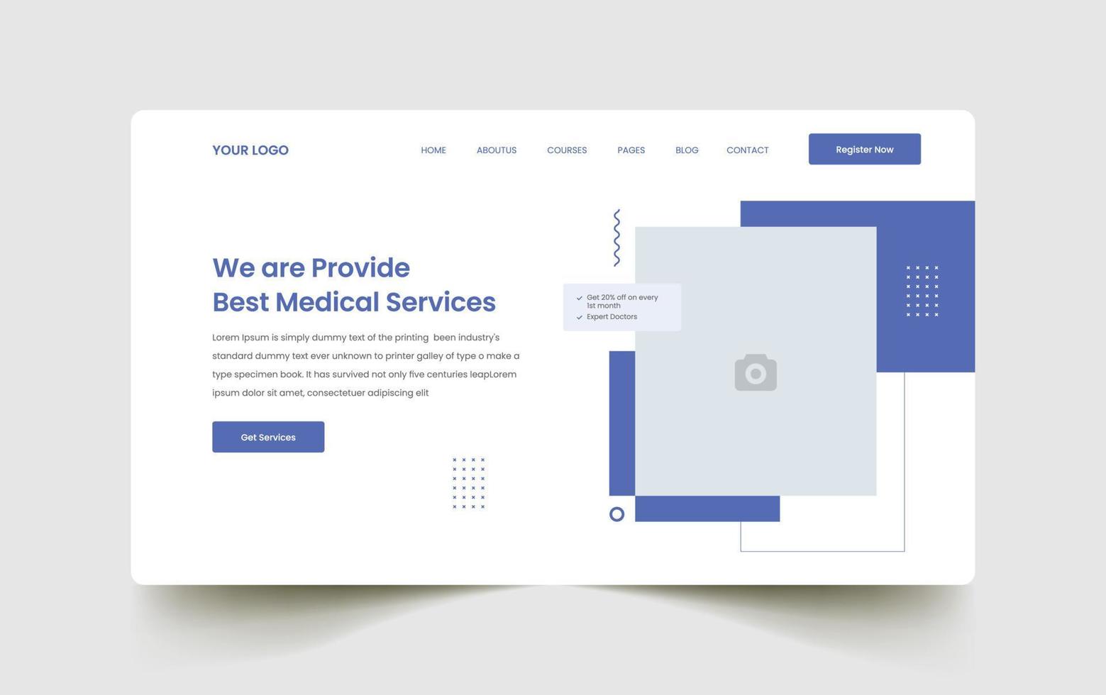 Medical healthcare business website landing page ui template design vector