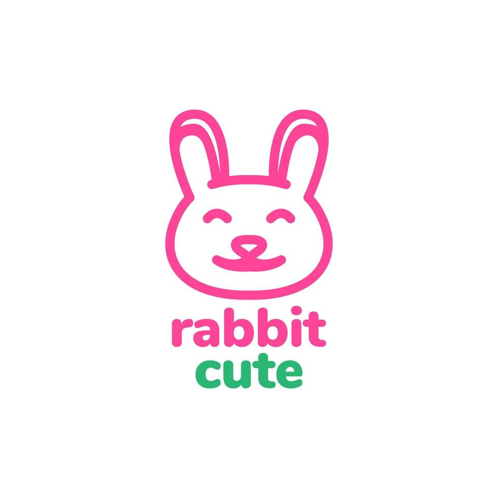 cartoon line head cute pink rabbit logo design vector graphic symbol icon illustration creative idea