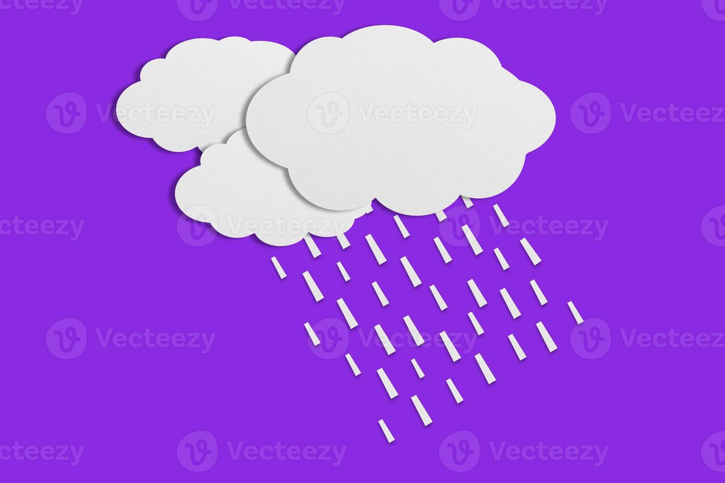 cloud and rain paper white paper cut paste paper Speech balloon on purple background. photo
