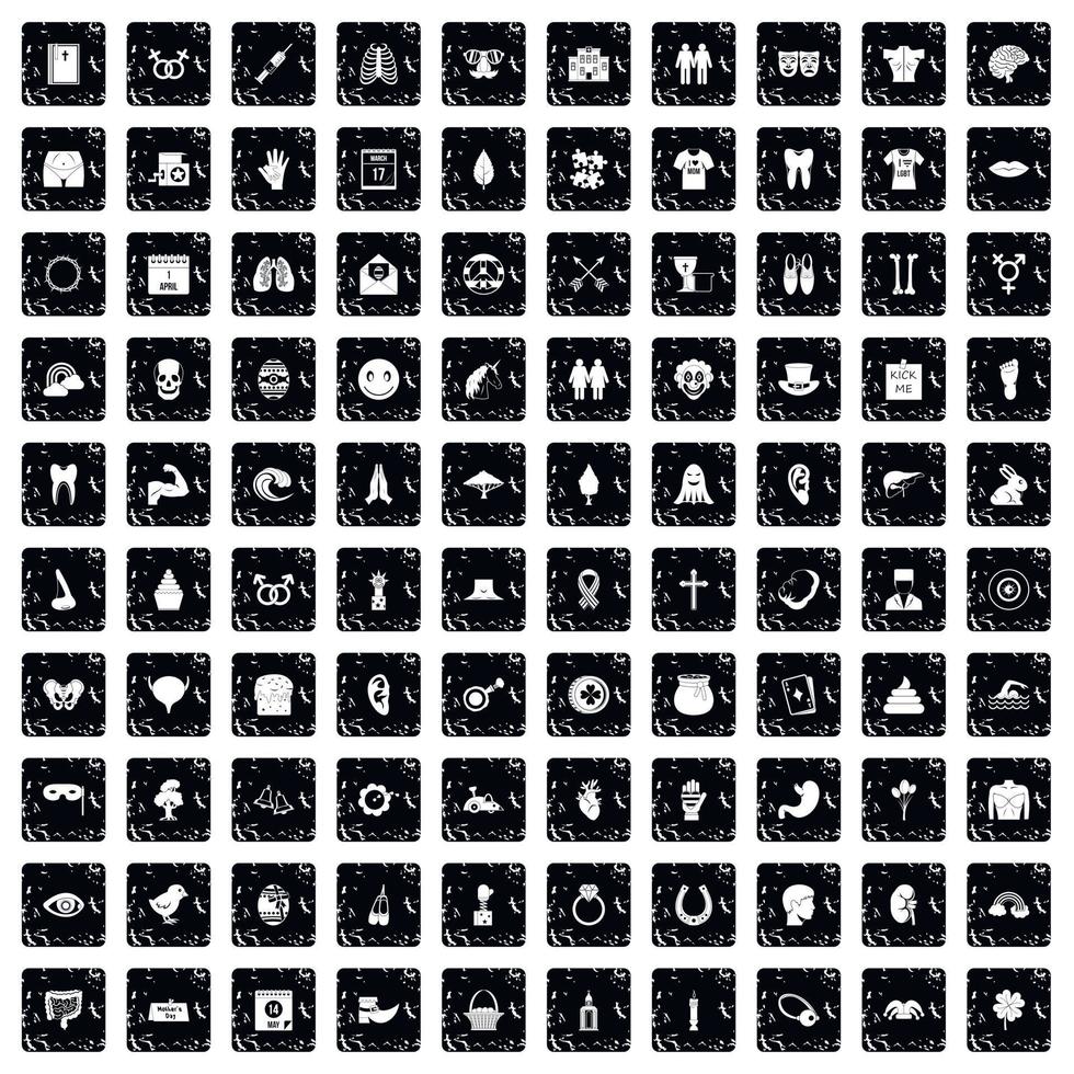 100 spring holidays icons set, grunge style vector