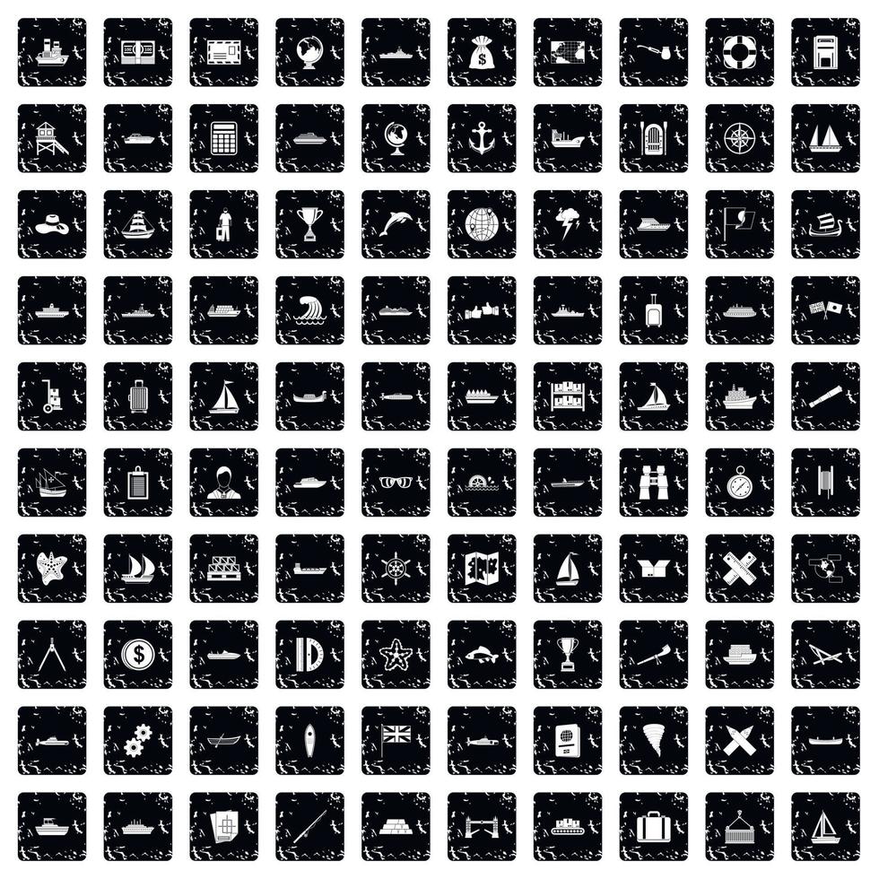 100 shipping icons set, grunge style vector