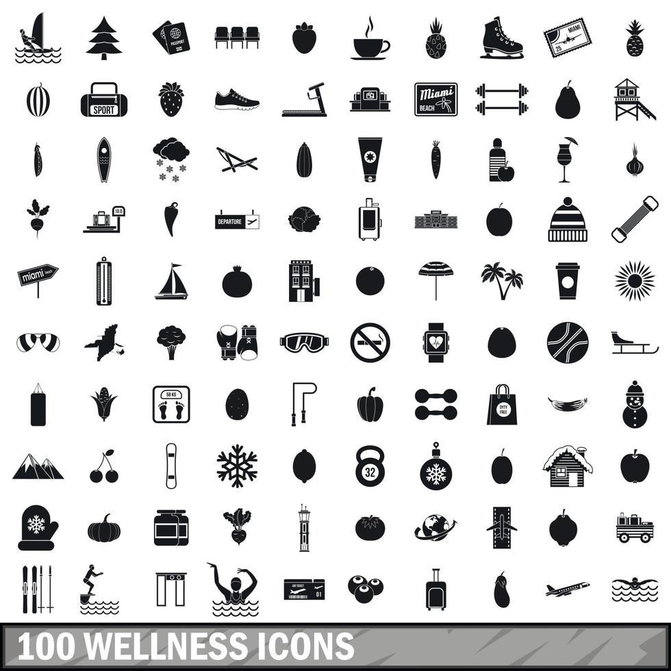 100 iconos de bienestar, estilo simple vector