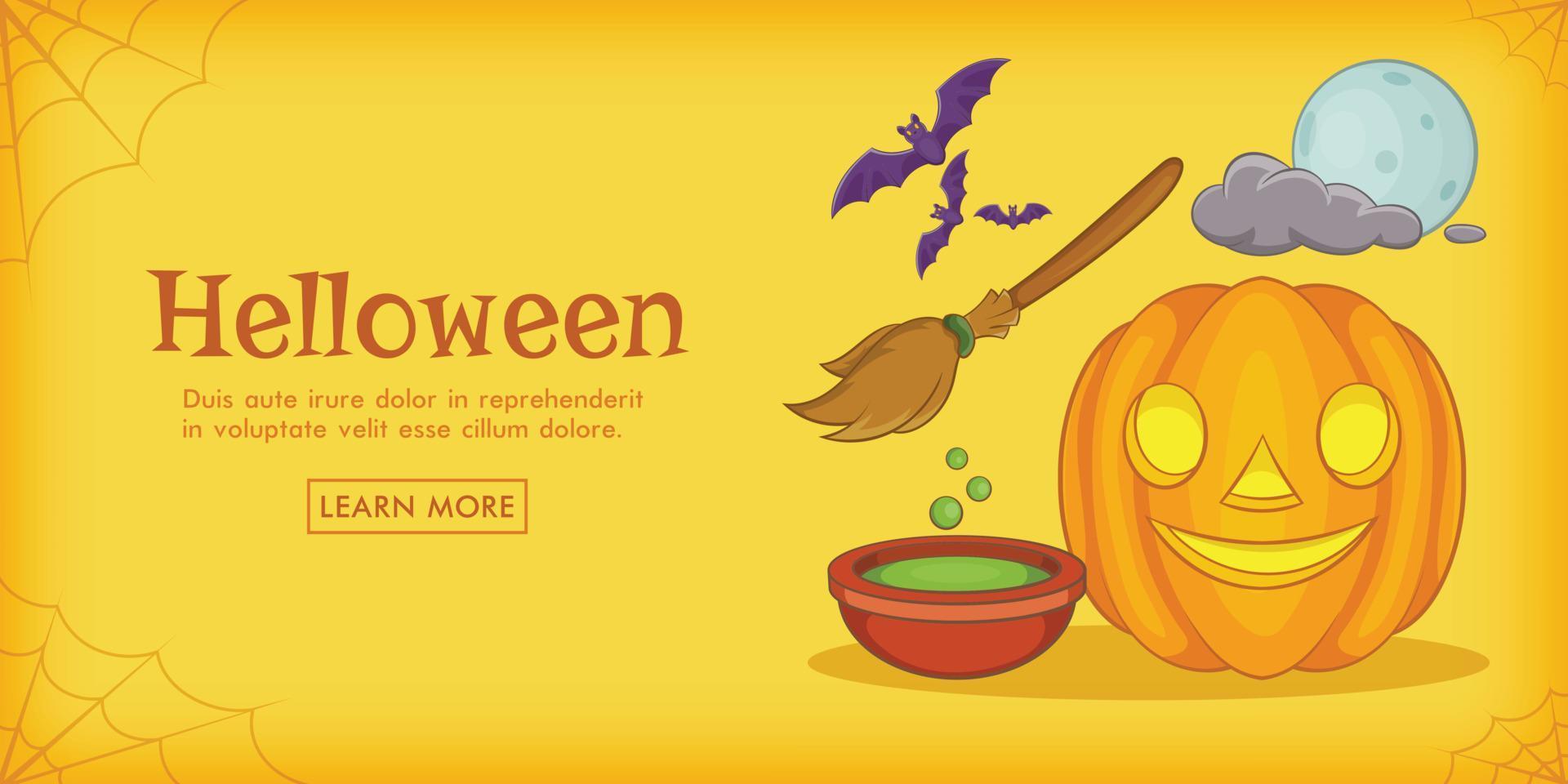 Haloween magic horizontal banner, cartoon style vector