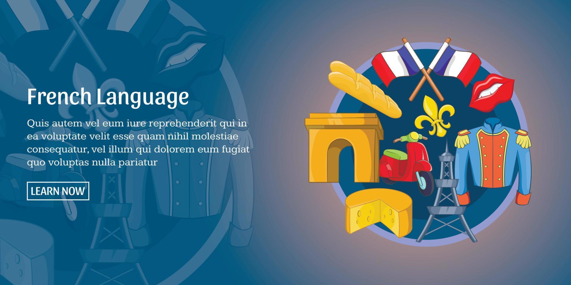 banner de idioma francés horizontal, estilo de dibujos animados vector