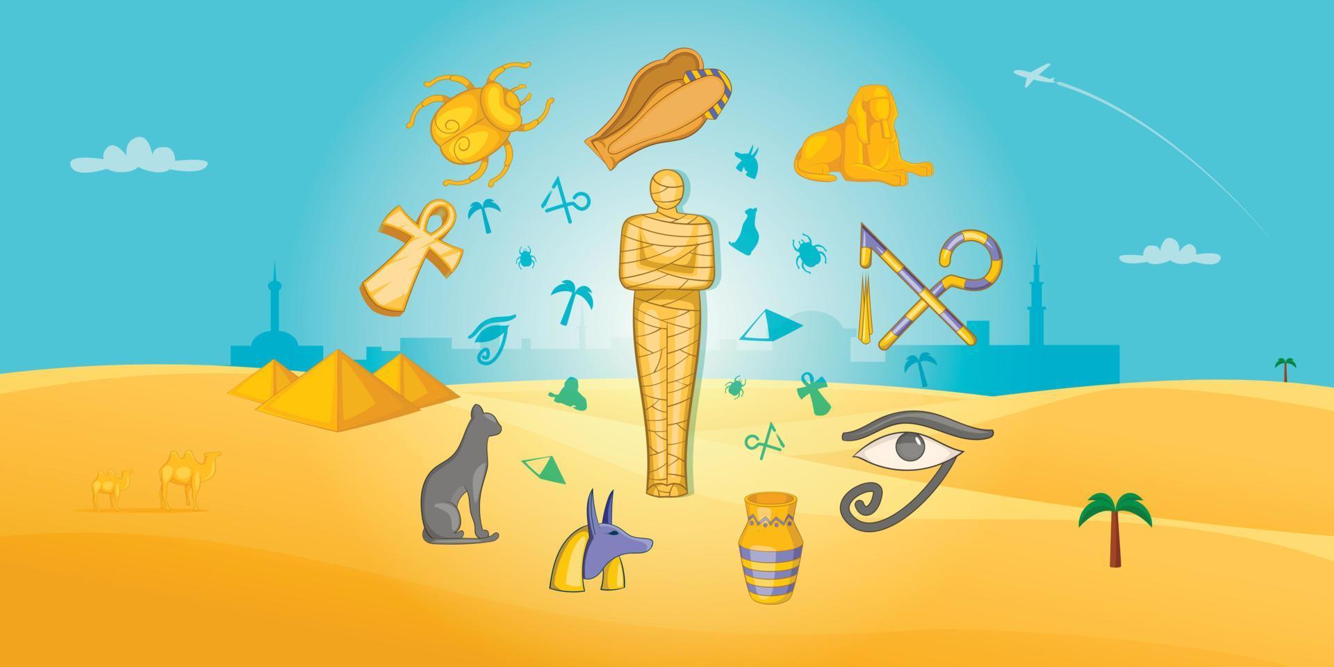 Egypt travel horizontal banner, cartoon style vector