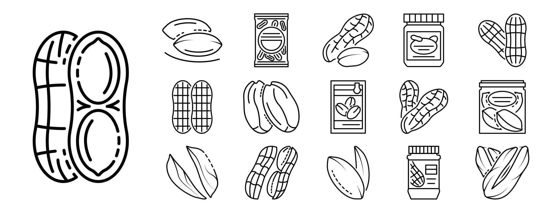 Peanut icon set, outline style vector