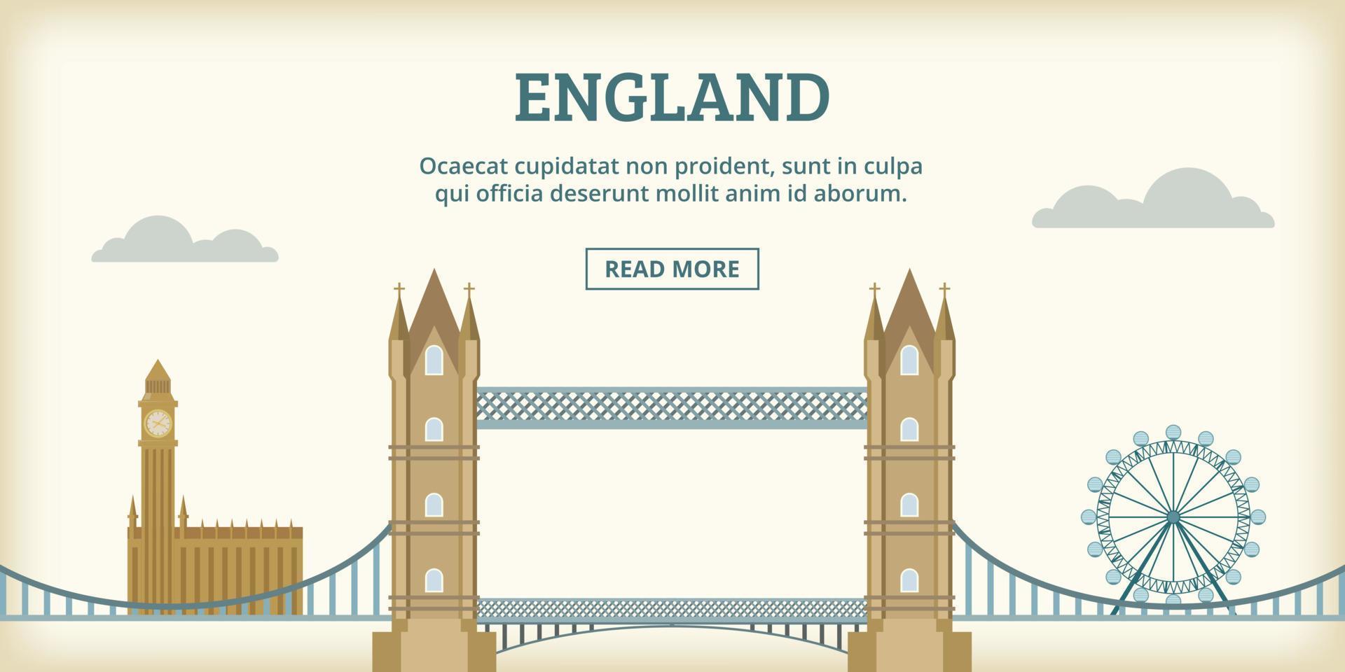 English landmarks banner horizontal, cartoon style vector